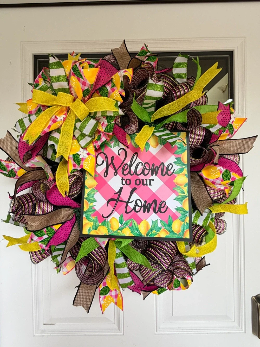 Welcome to our Home Lemon Spring Wreath - Pink, Yellow & Green